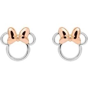 DISNEY Sterling Silver Minnie Mouse Stud Earrings with Pink Bow NWT